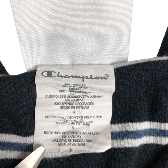 Champion Top Womens L Black Striped Stretch Knit Preppy Retro Baby Tee Y2K 90s - Picture 7 of 12